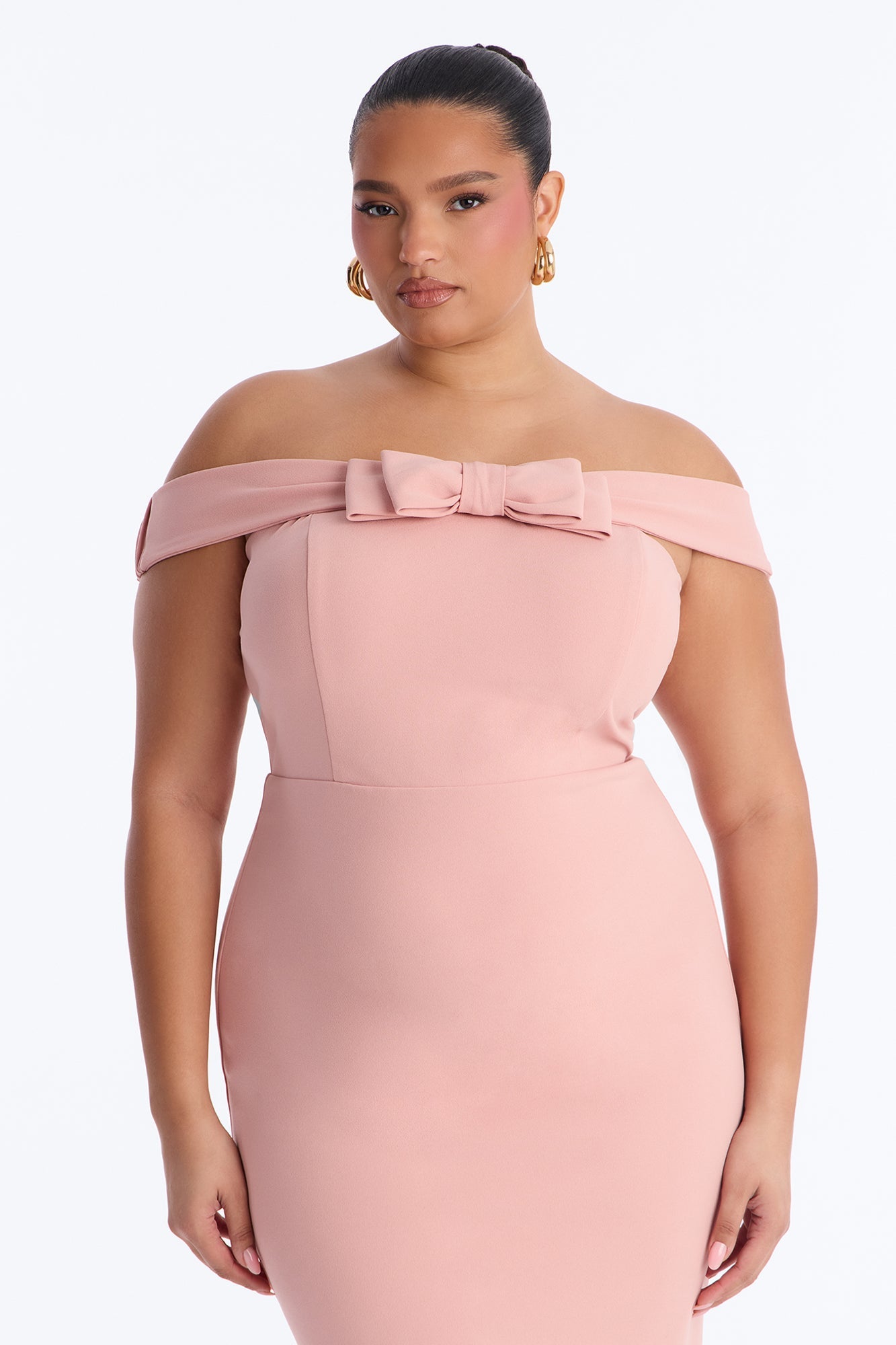 Anabella Off Shoulder Bow Midi Dress - Pink