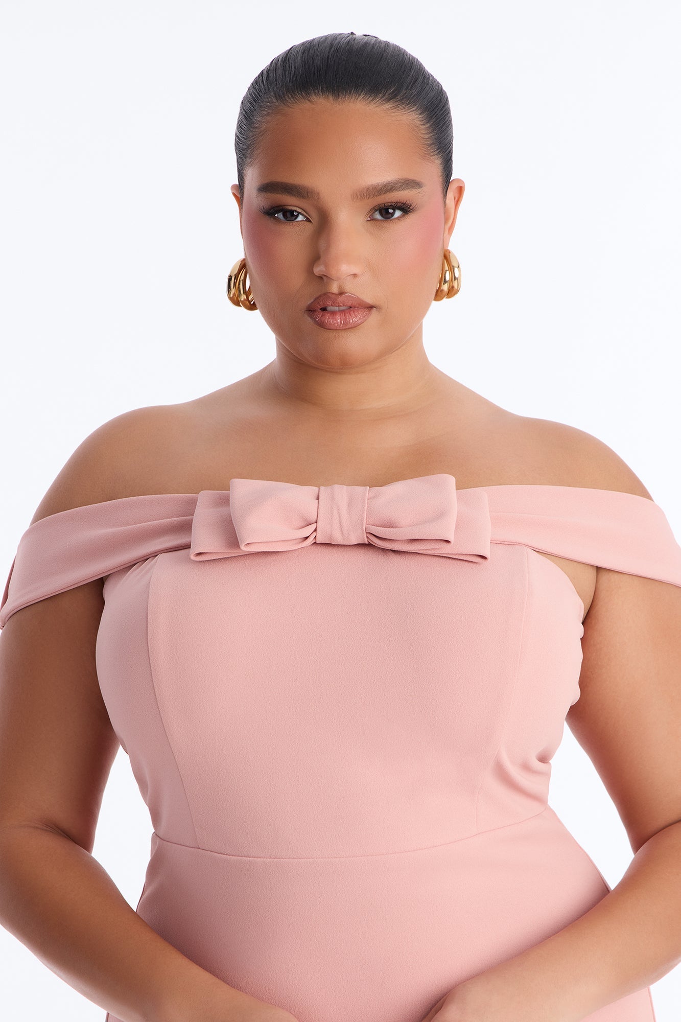 Anabella Off Shoulder Bow Midi Dress - Pink