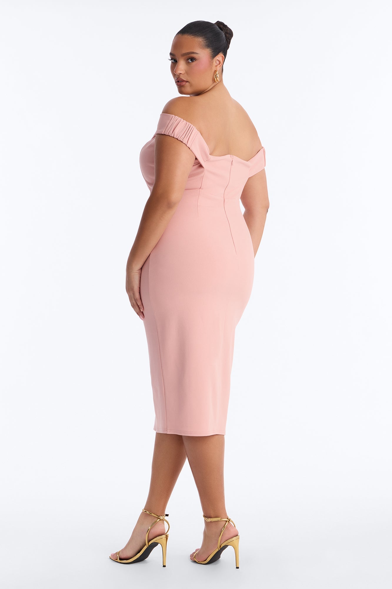 Anabella Off Shoulder Bow Midi Dress - Pink
