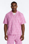 Relaxed Sahara Stripe Cuban Collar Button Up Shirt - Mauve