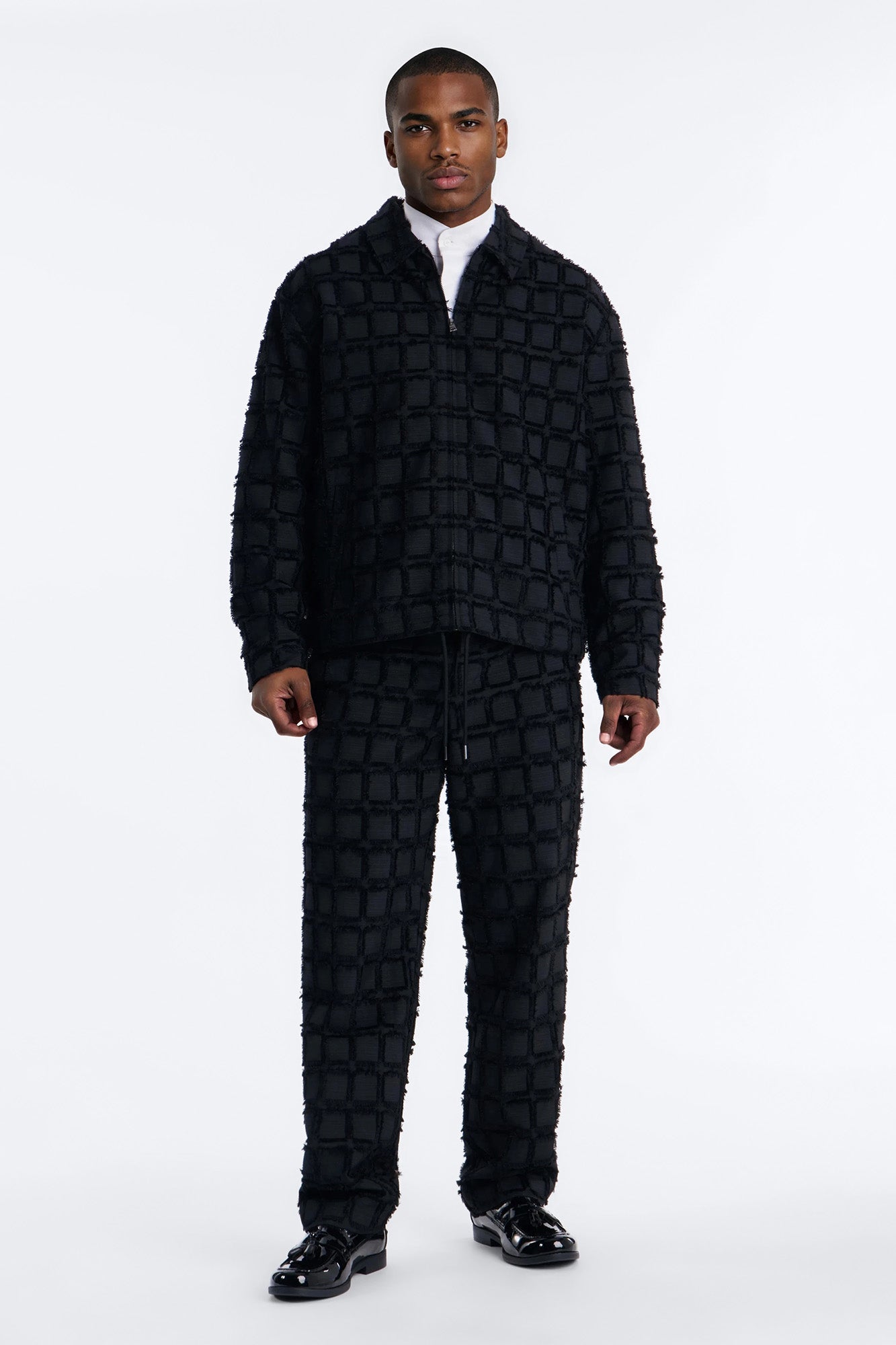 Quadrate Textured Zip Jacket - Black