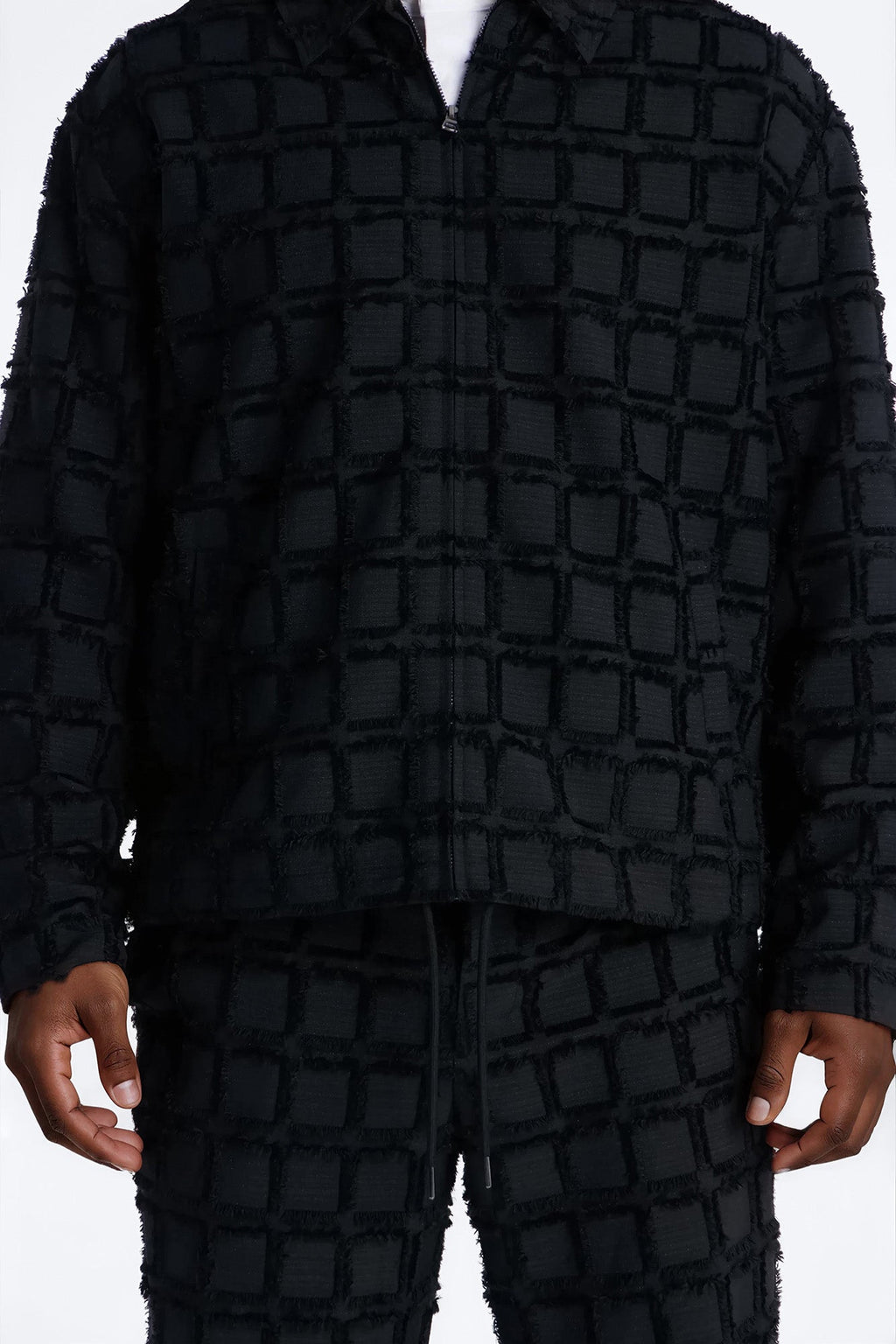 Quadrate Textured Zip Jacket - Black