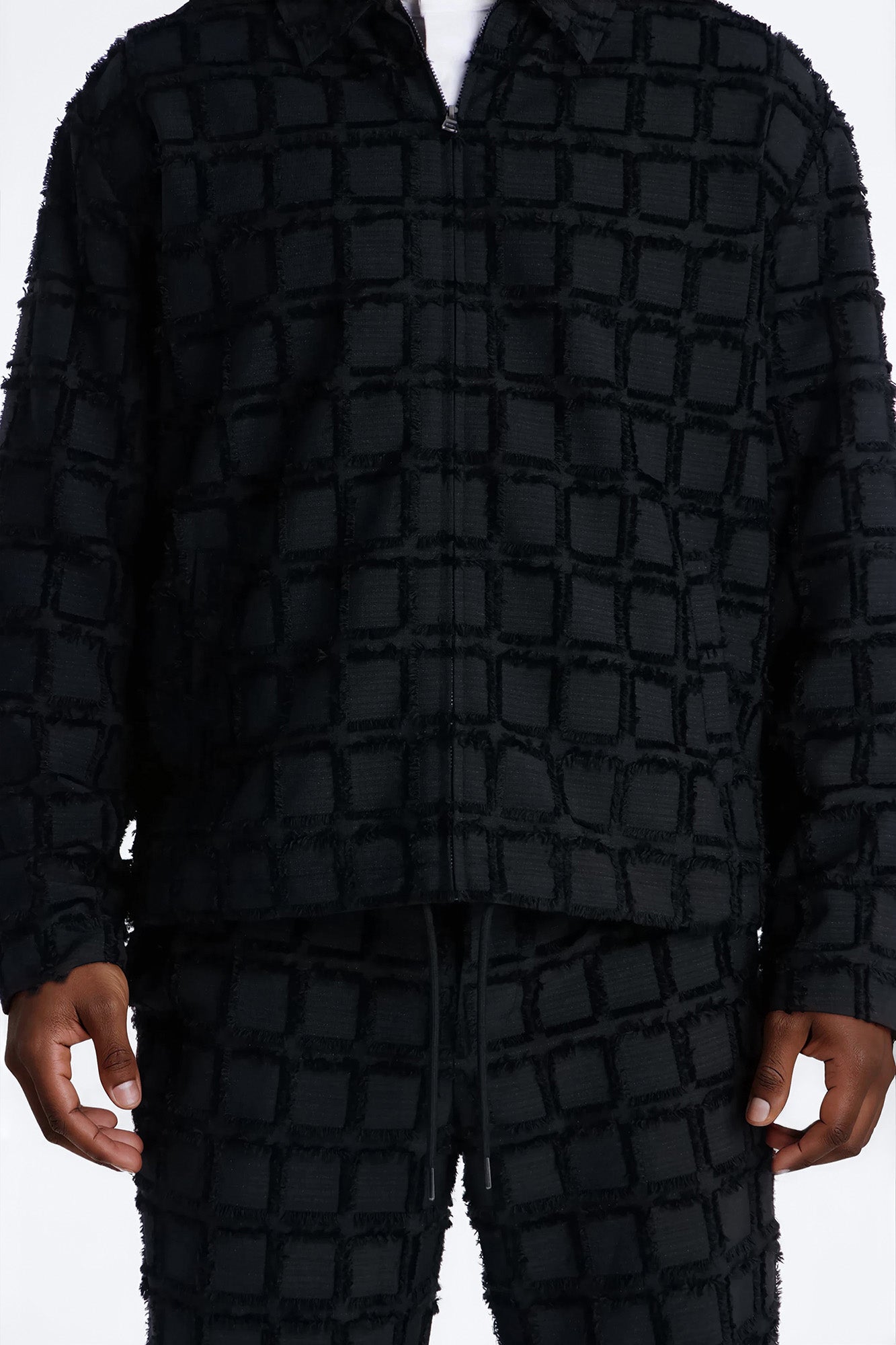 Quadrate Textured Zip Jacket - Black
