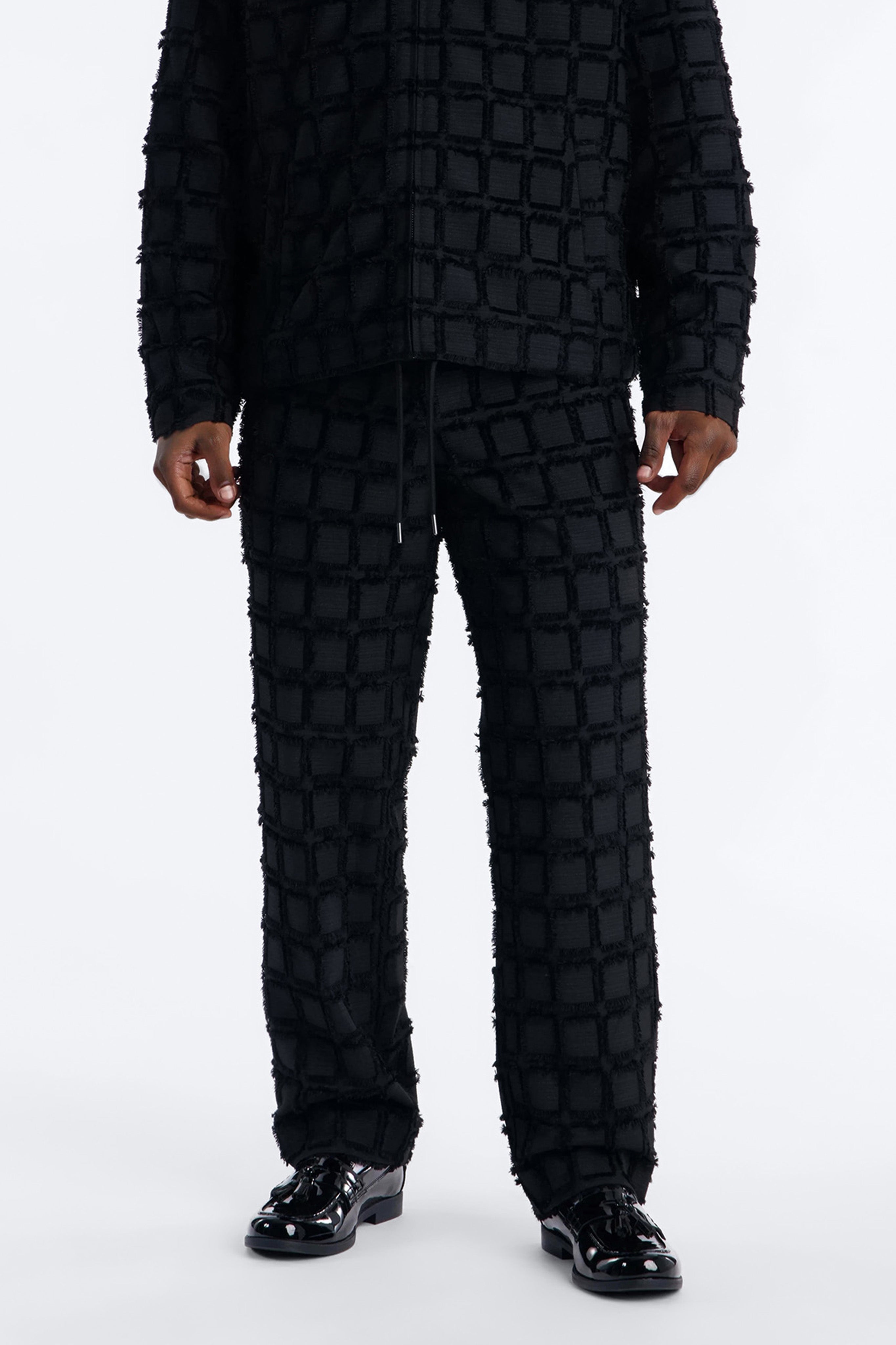 Straight Quadrate Textured Trouser - Black