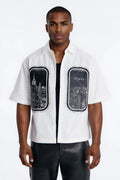 Skyline Views Short Sleeve Button Up Shirt - White