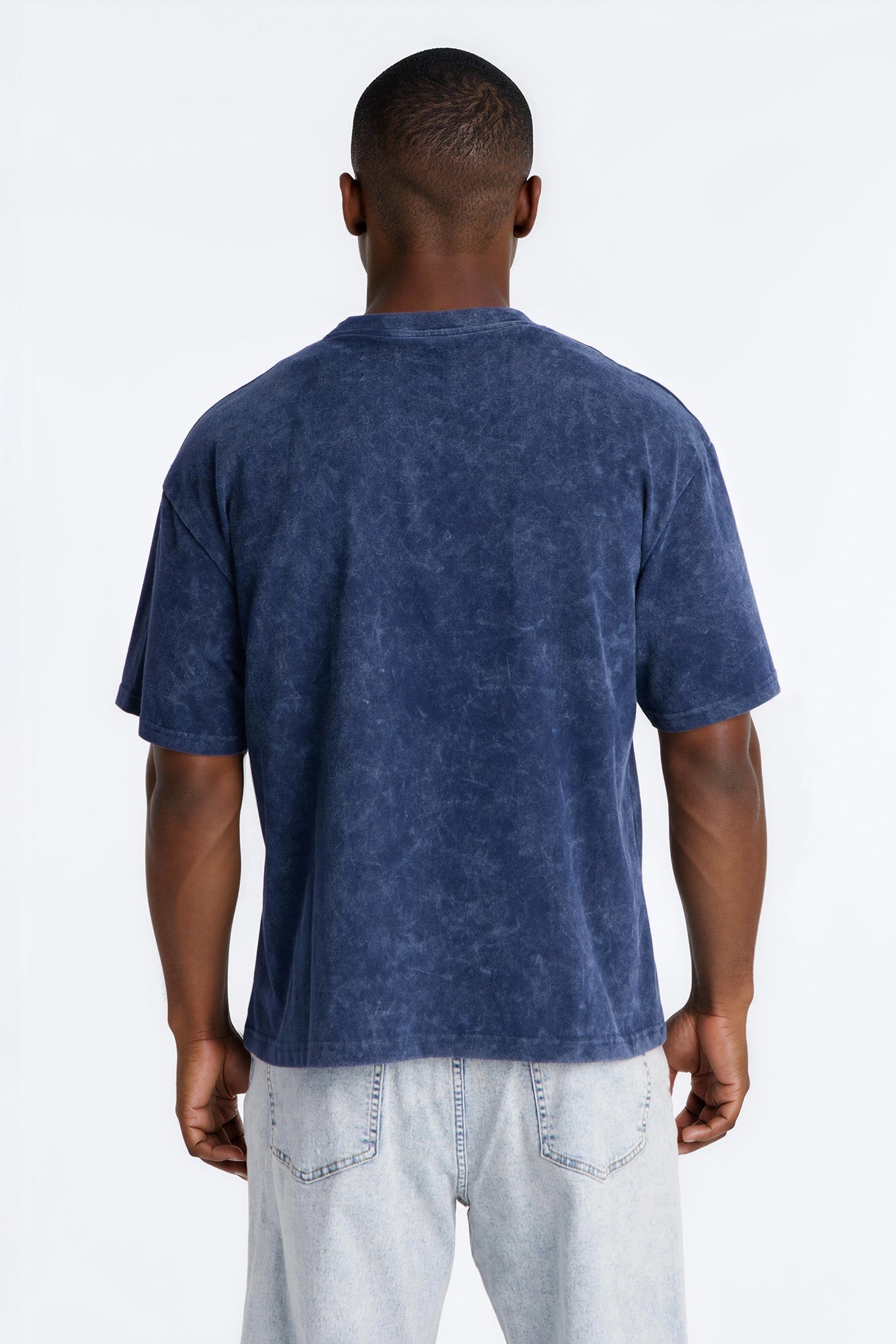 Vincent Van Gogh Starry Night Embroidered Mineral Wash Fleece Tee - Navy