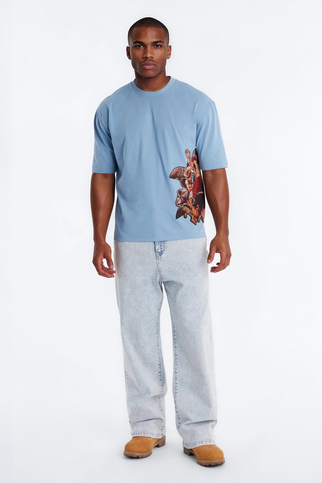 Angelic Presence Tapestry Oversized Short Sleeve Tee - Blue