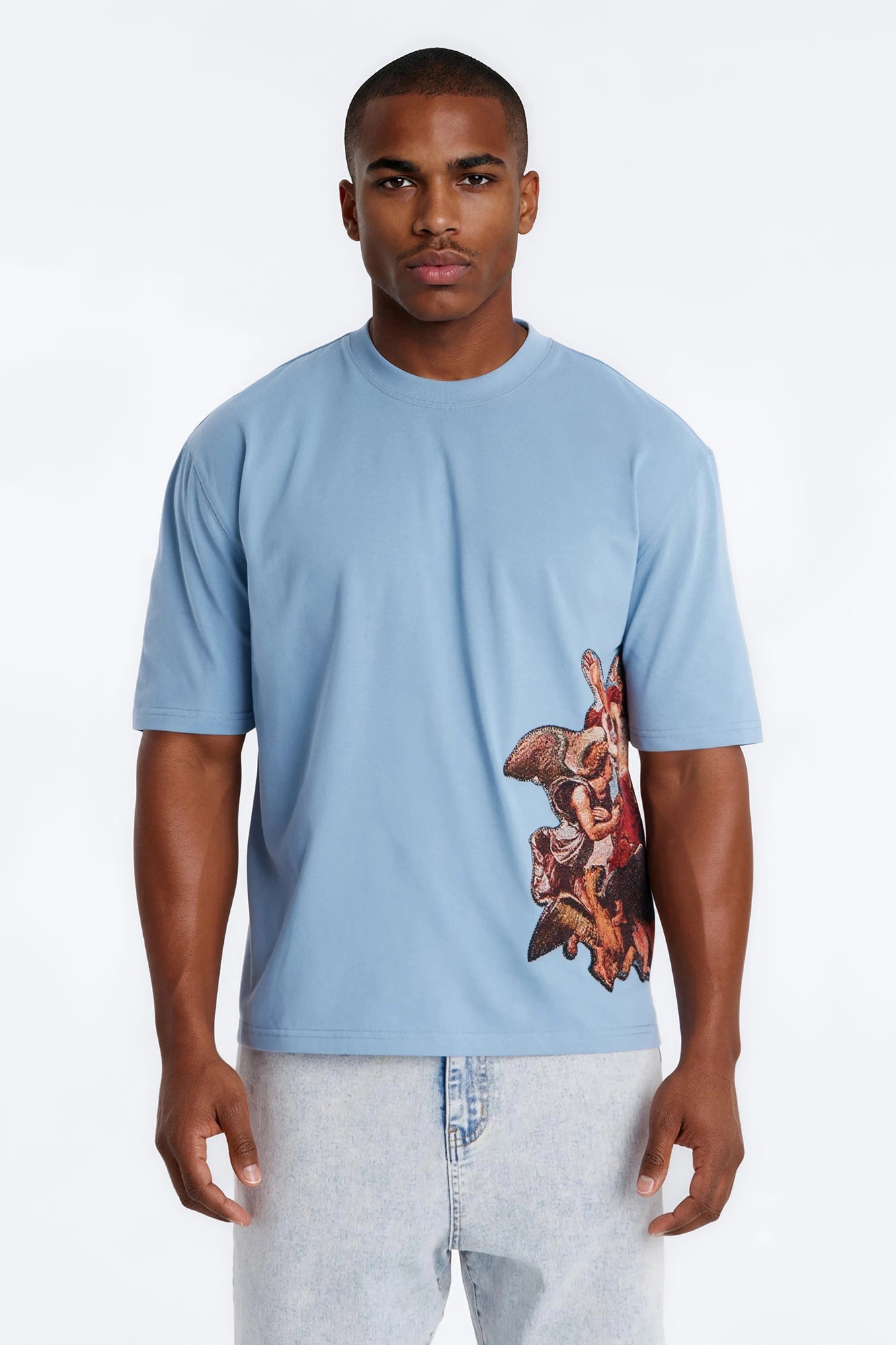 Angelic Presence Tapestry Oversized Short Sleeve Tee - Blue