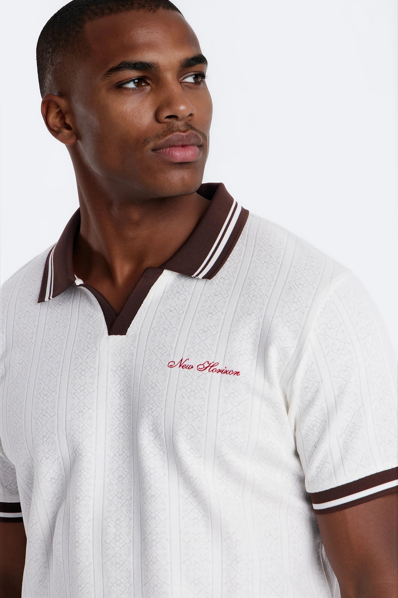 Cafe Tipped Johnny Collar Polo - Off White