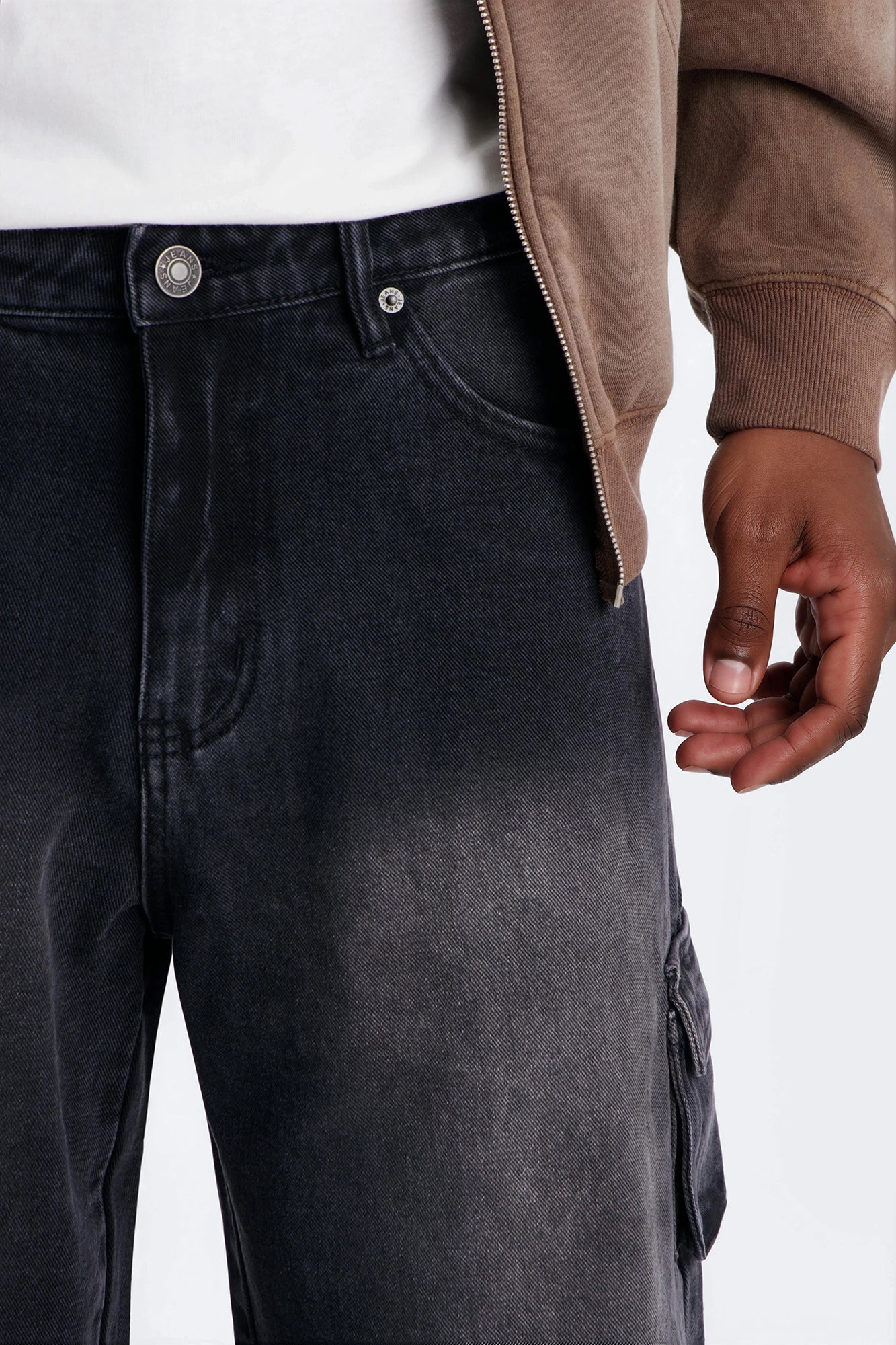 Baggy Safari Split Cargo Jean - Black Wash