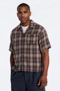 Your Weekend Plaid Cuban Collar Button Up Shirt - Brown