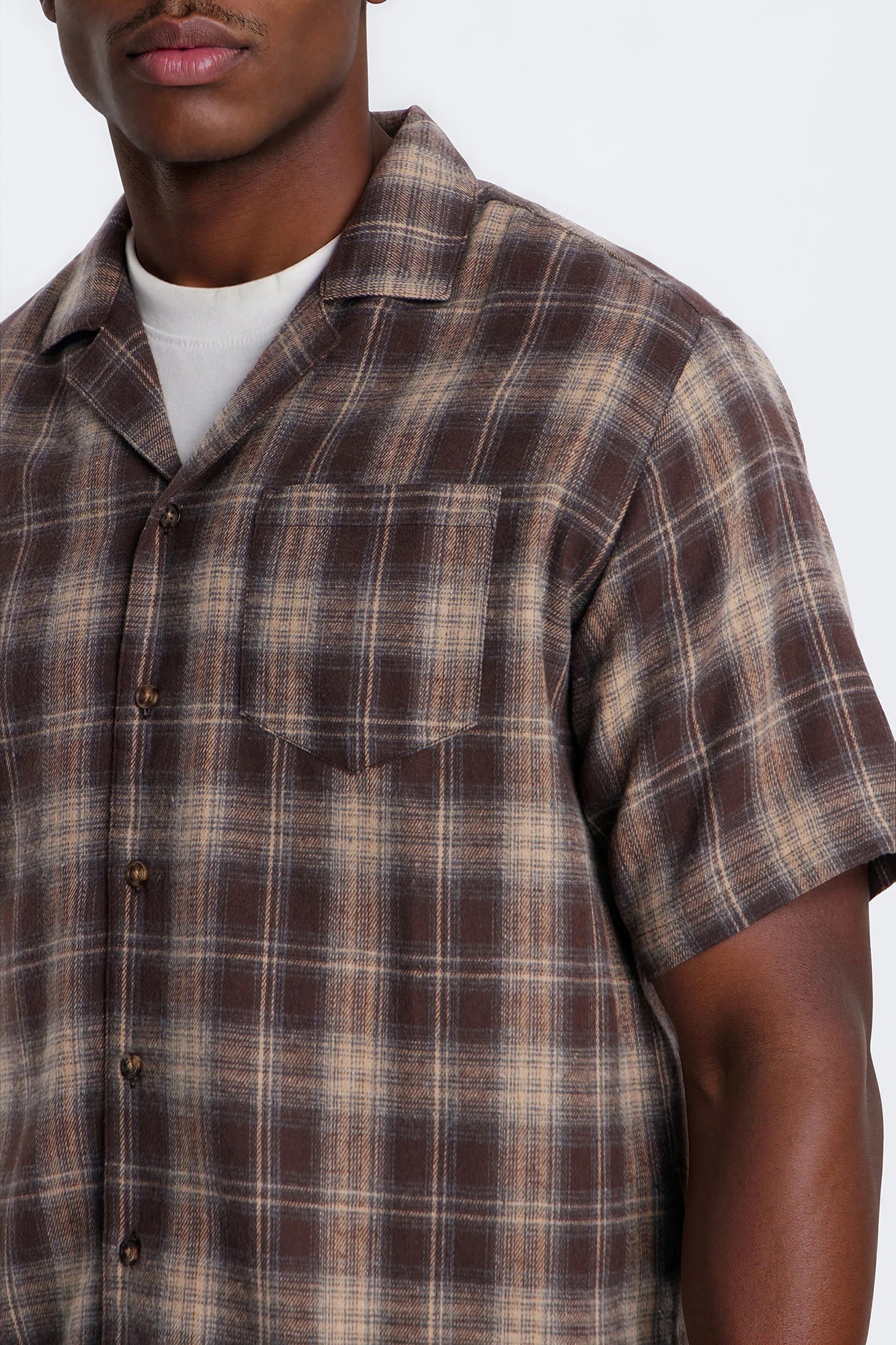 Your Weekend Plaid Cuban Collar Button Up Shirt - Brown