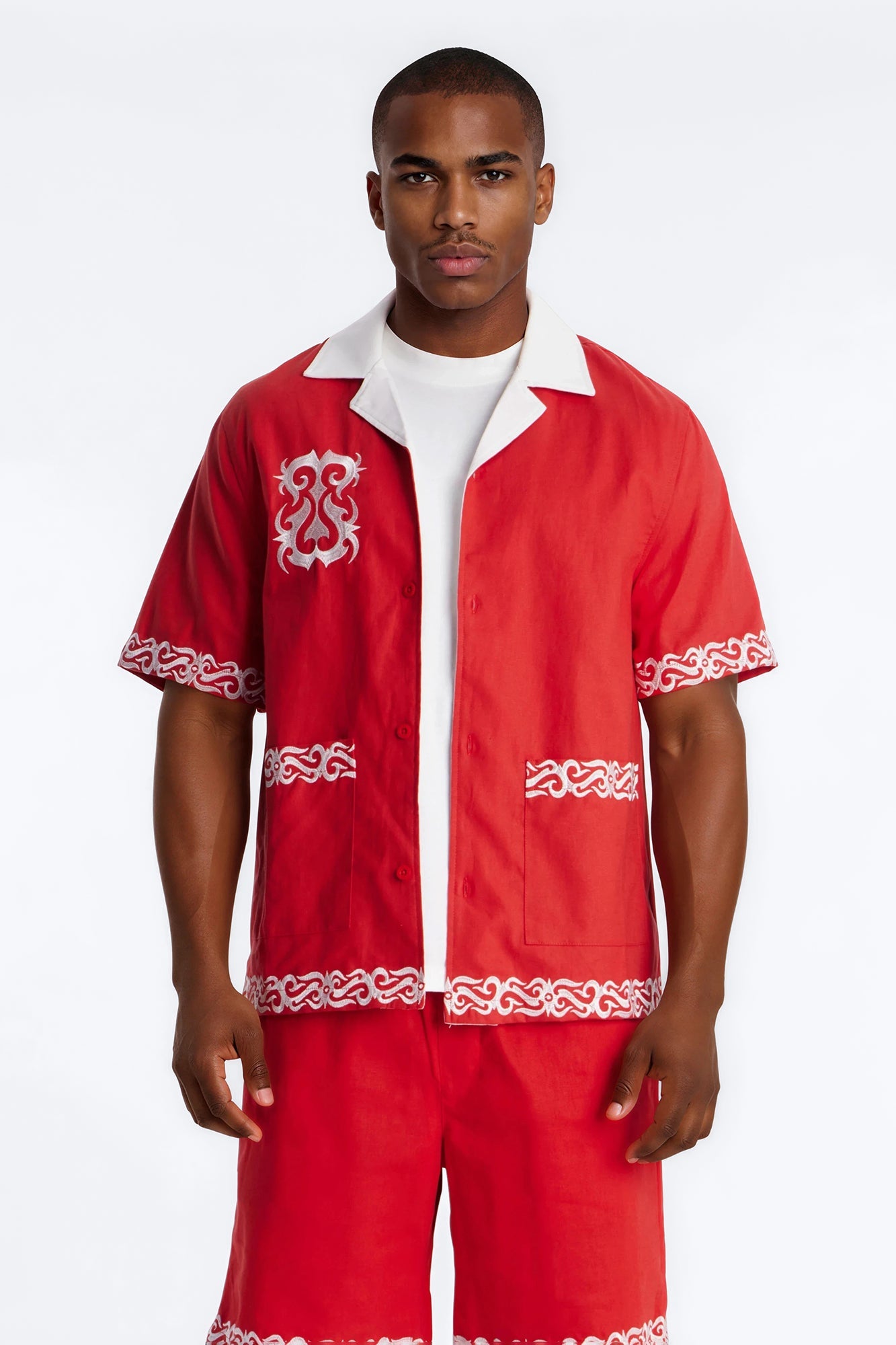 Coastal Isla Cuban Button Up Shirt - Red
