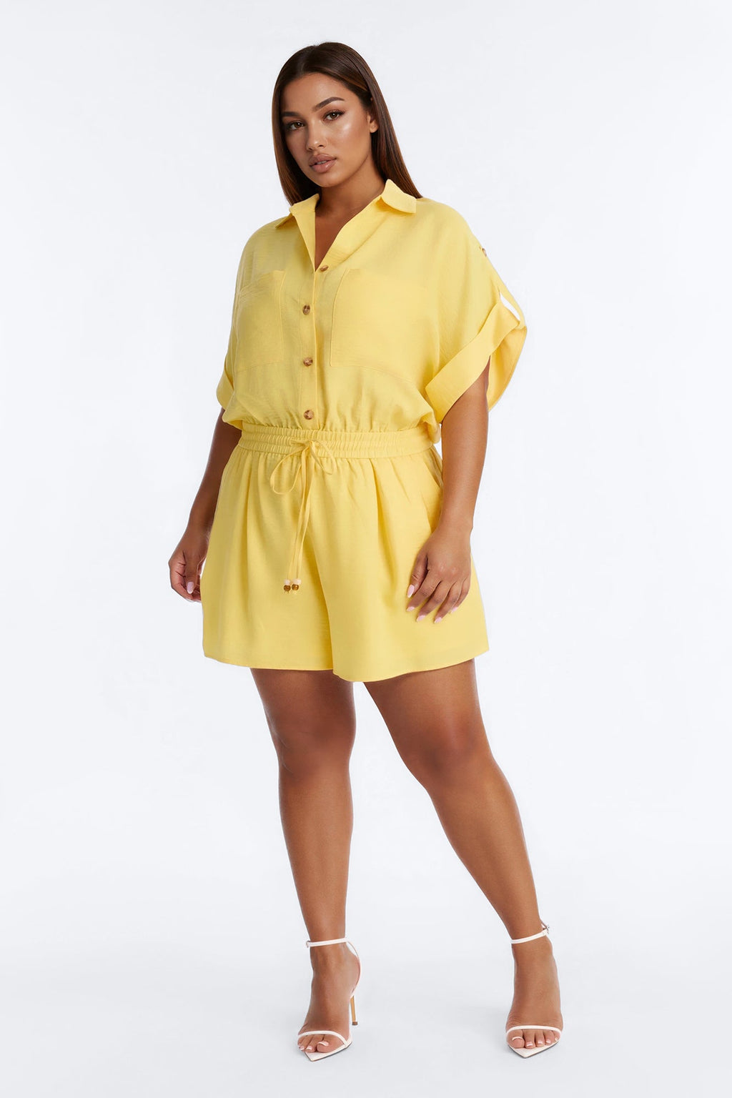 Lilah Collar Short Sleeve Romper - Yellow