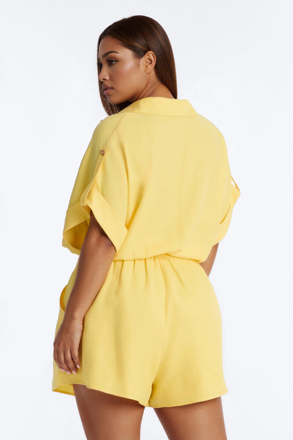 Lilah Collar Short Sleeve Romper - Yellow