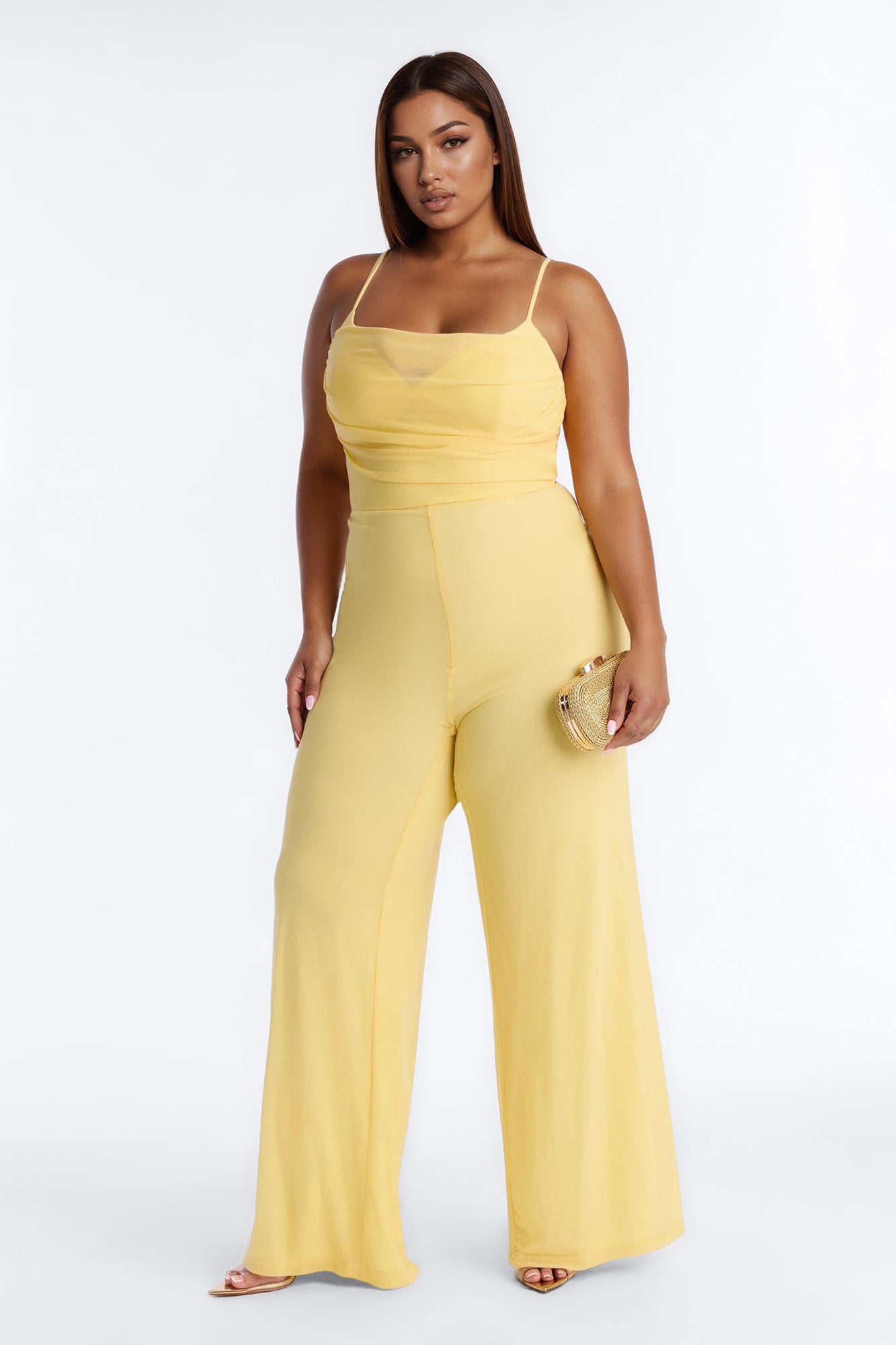 Maria Mesh Wide Leg Jumpsuit - Yellow