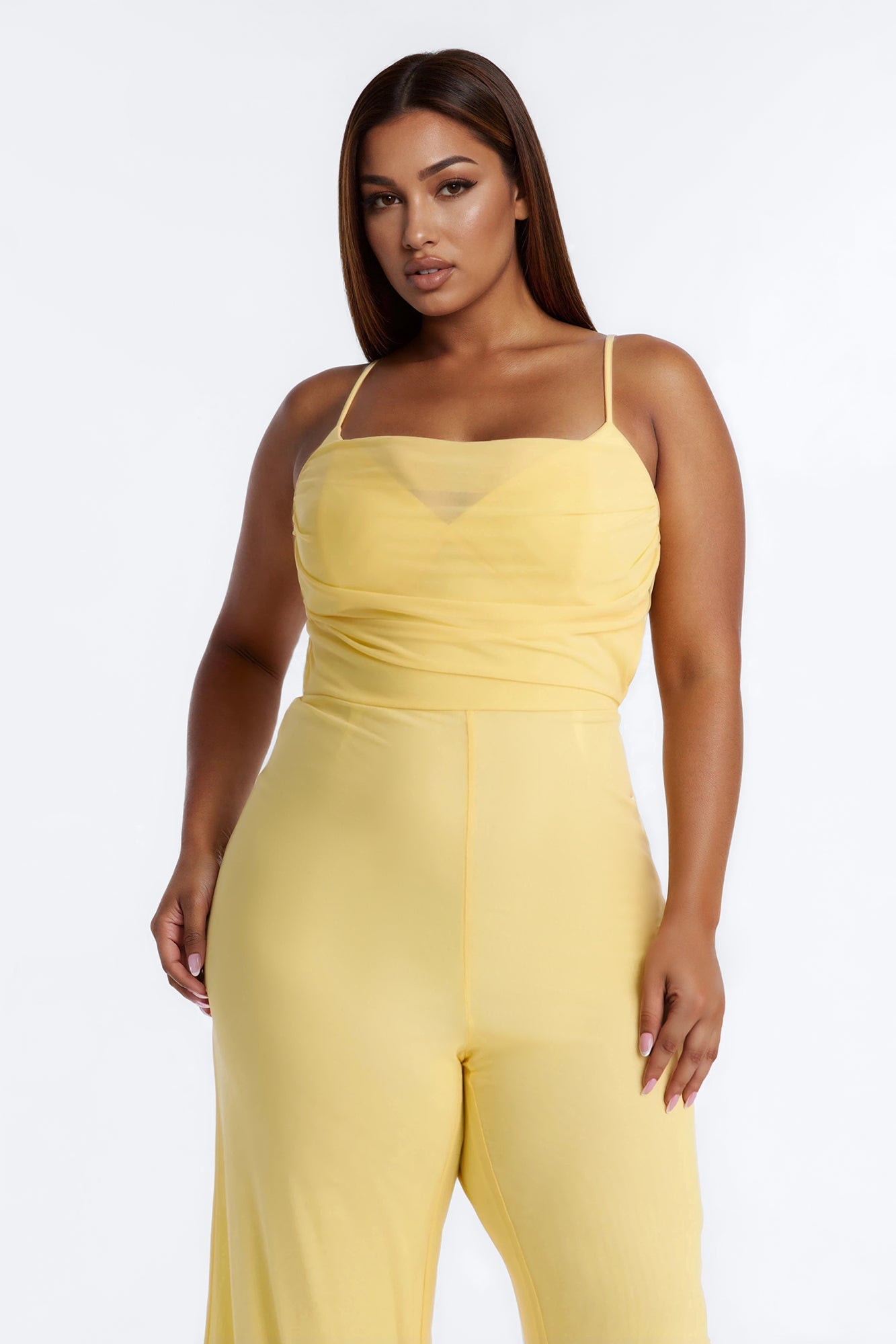 Maria Mesh Wide Leg Jumpsuit - Yellow