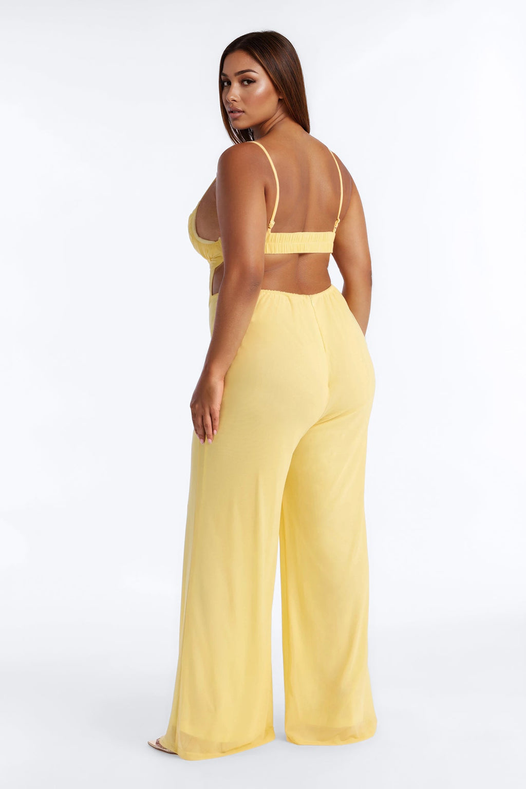 Maria Mesh Wide Leg Jumpsuit - Yellow