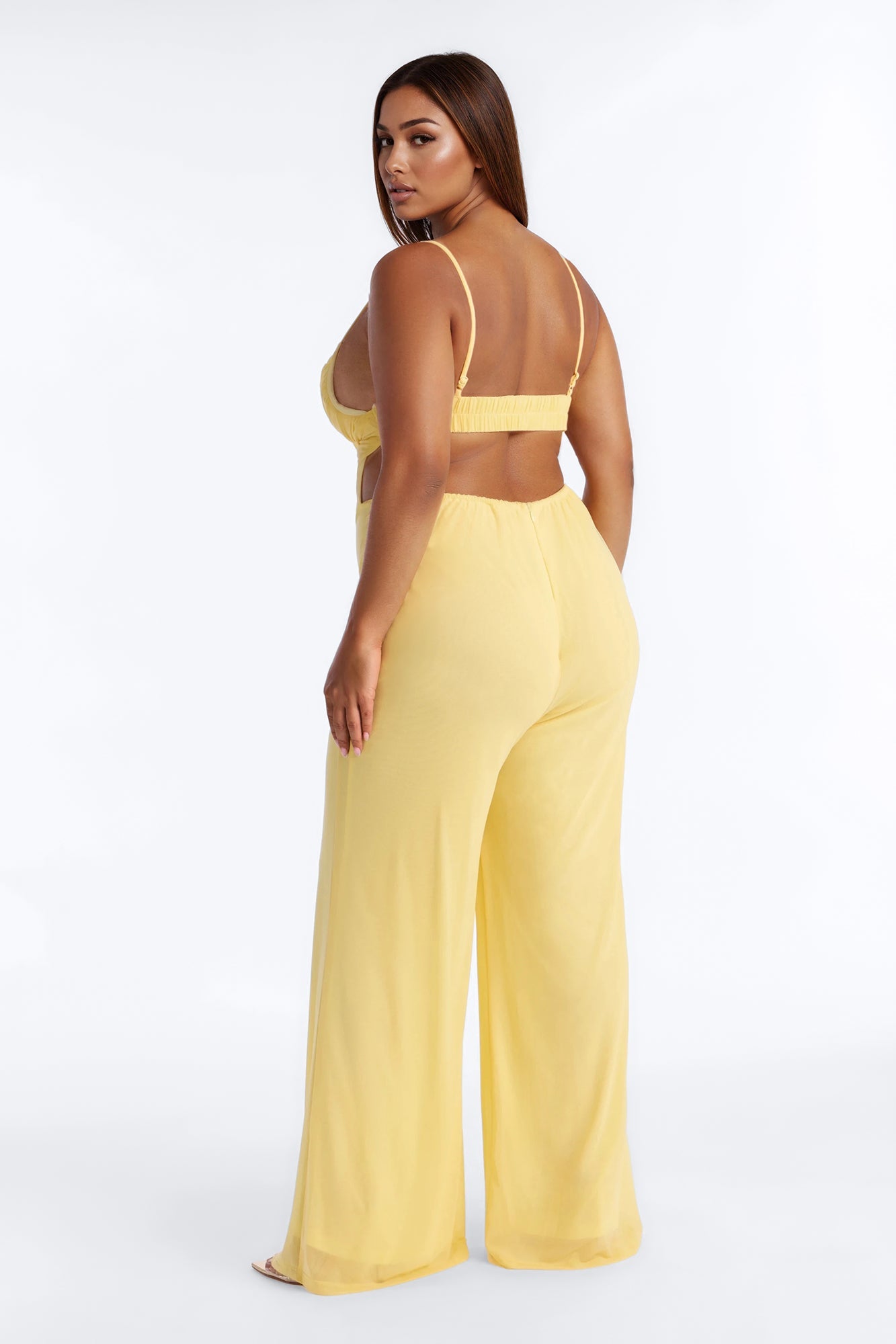 Maria Mesh Wide Leg Jumpsuit - Yellow