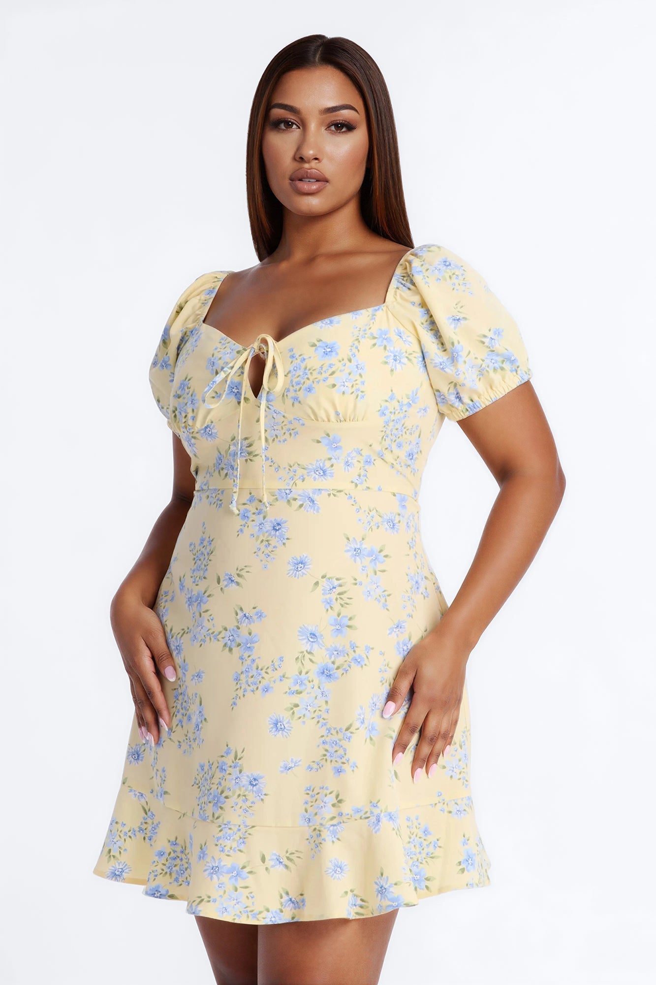 Monroe Floral Mini Dress - Butter Yellow