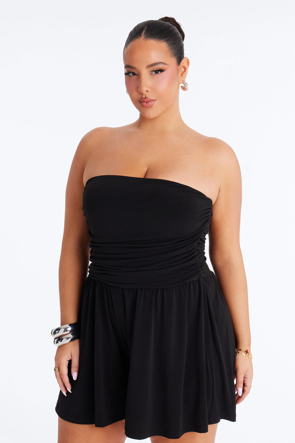 Krisha Strapless Flowy Romper - Black