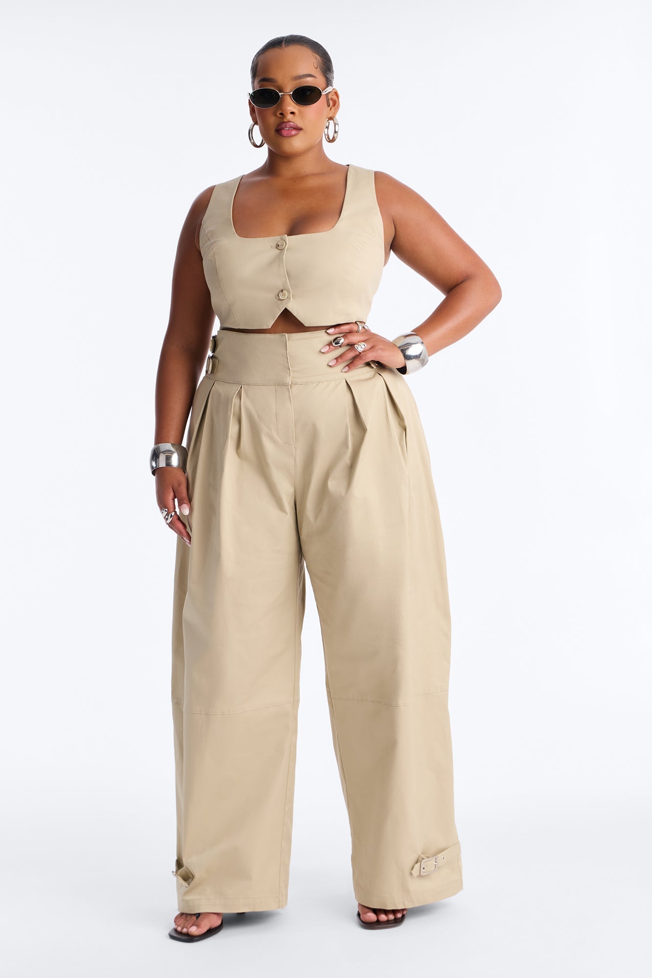 City Girl Twill Pant Set - Tan
