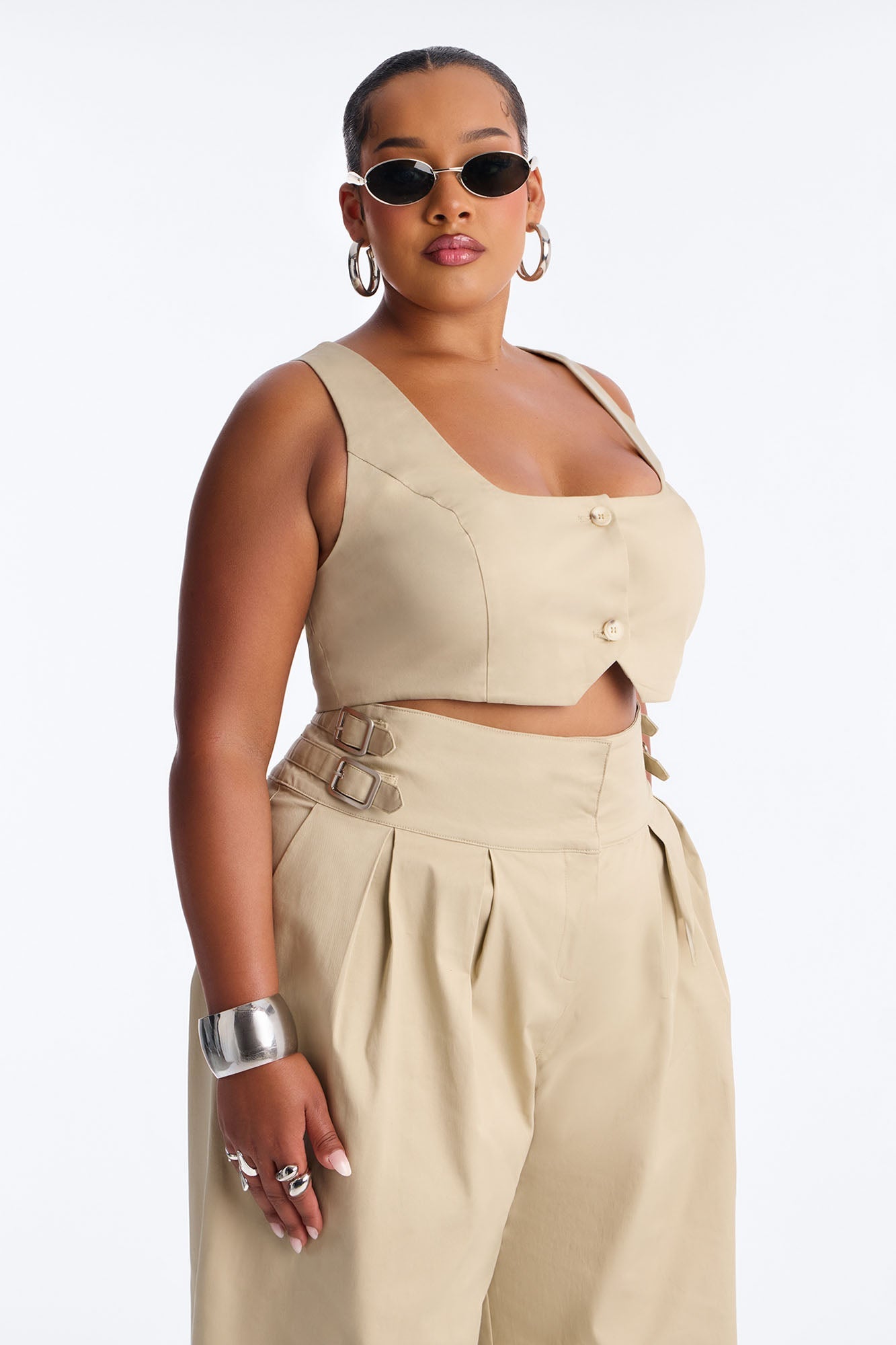 City Girl Twill Pant Set - Tan