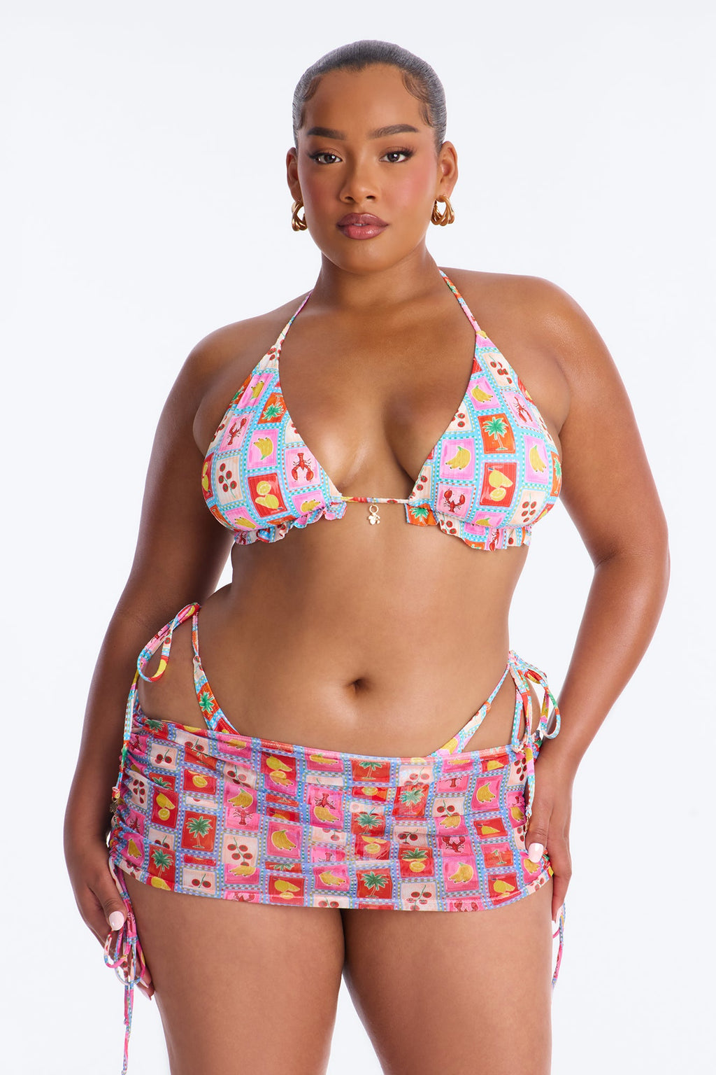 Peachy Keen 3 Piece Bikini & Mini Skirt Set - Pink/combo