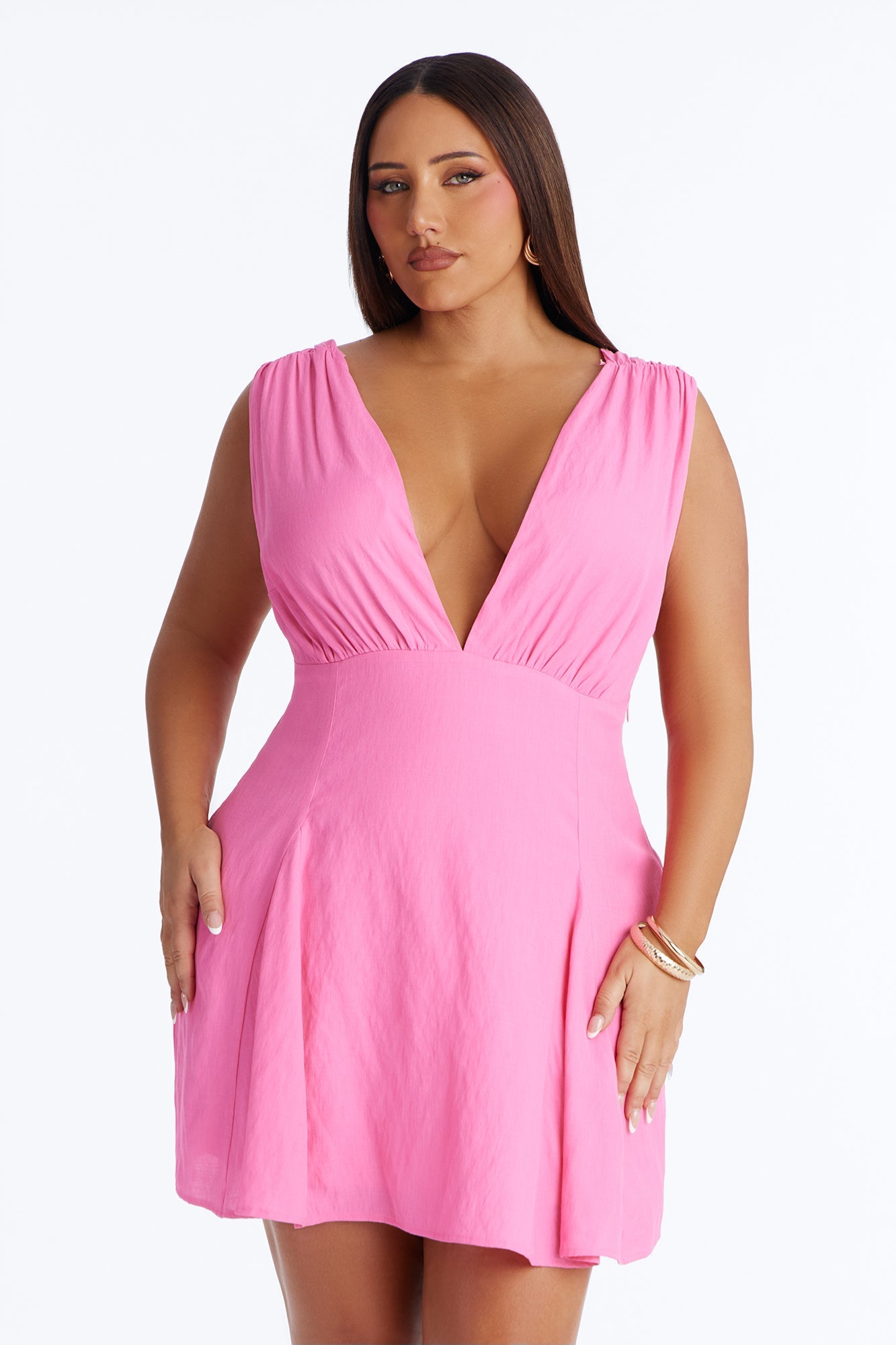 Maren Sleeveless Linen Mini Dress - Pink
