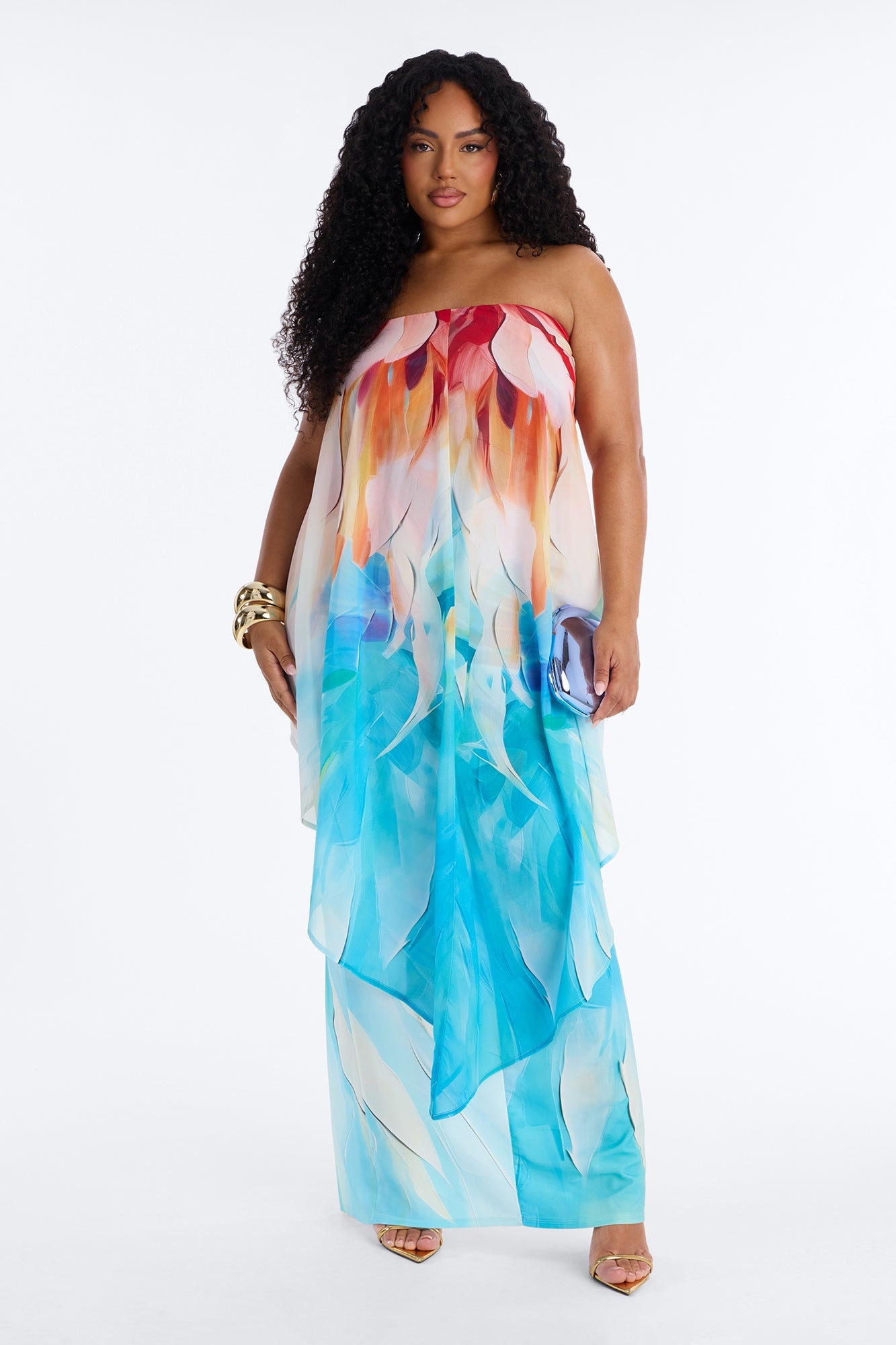 Out In Paradise Strapless Maxi Dress - Turquoise/combo