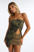 Oasis Dream Mesh Ruched Tube Top - Green/combo