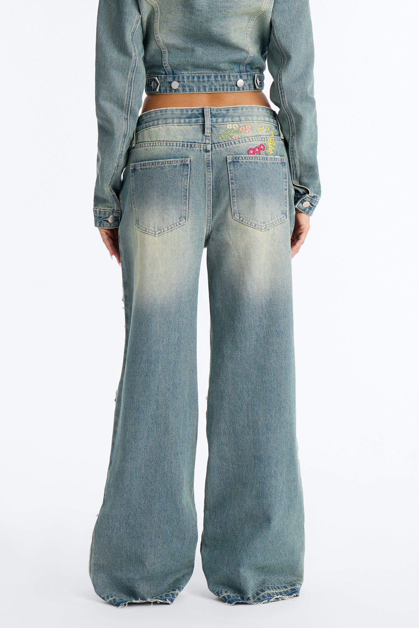 Enchanted Garden Embroidered Ripped Jeans - Vintage Wash