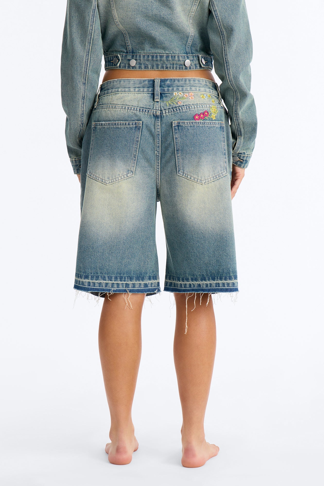 Enchanted Garden Embroidered Bermuda Shorts - Vintage Wash