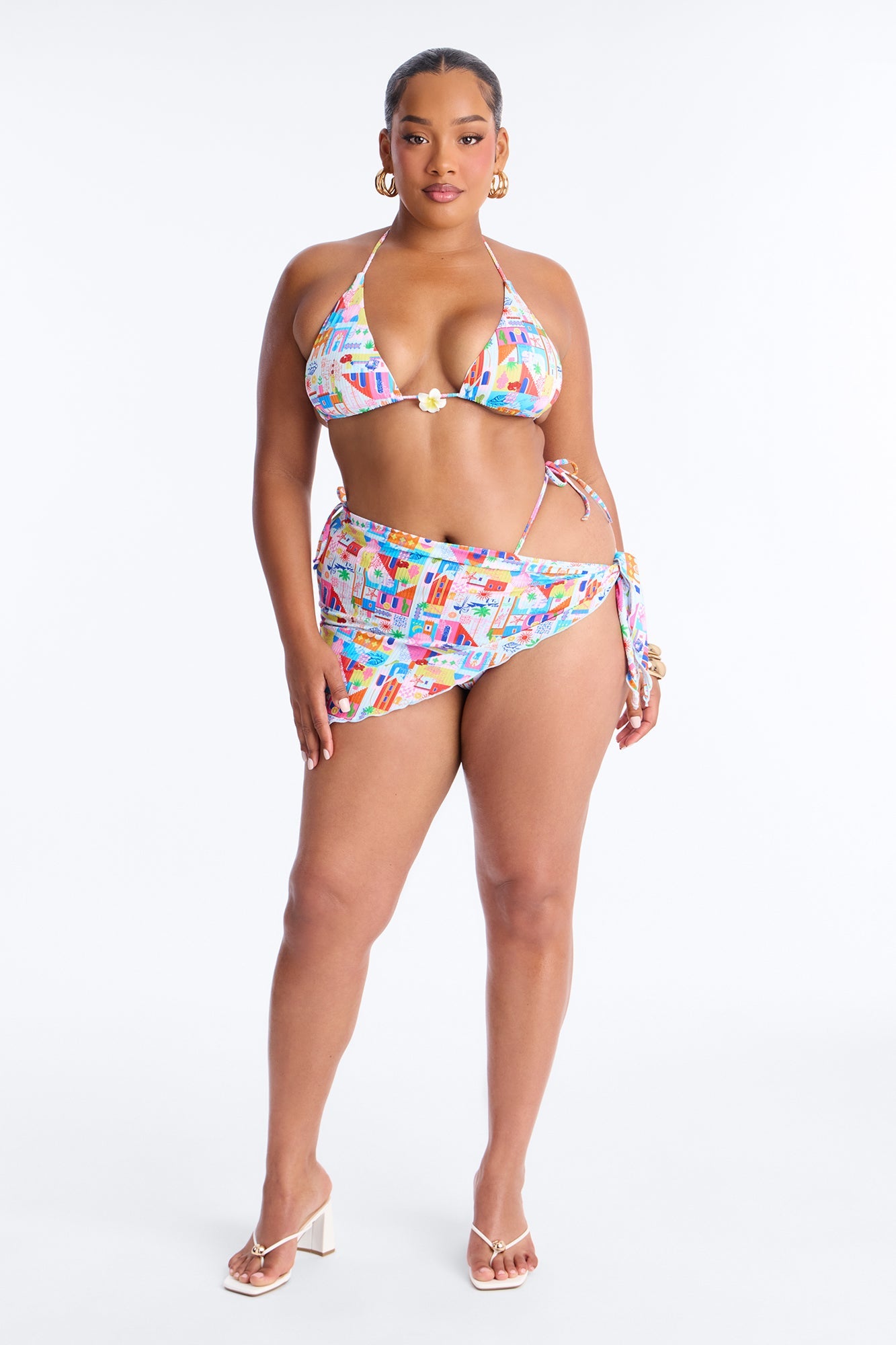 Coastal Cutie 3 Piece Bikini & Sarong Set - Multi Color
