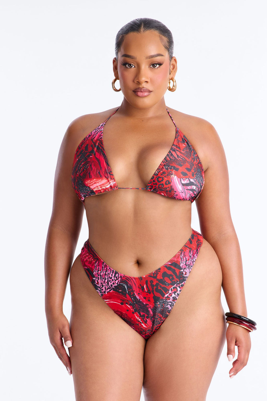 Azure Aura Mesh Beaded 3 Piece Bikini Dress Set - Red/combo