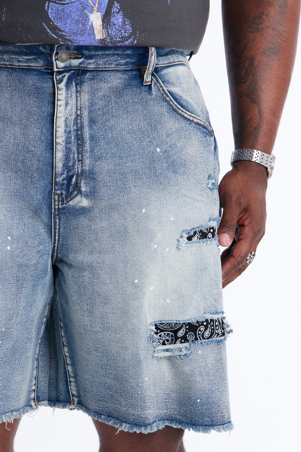 Relaxed Paisley District Denim Short - Medium Blue Wash
