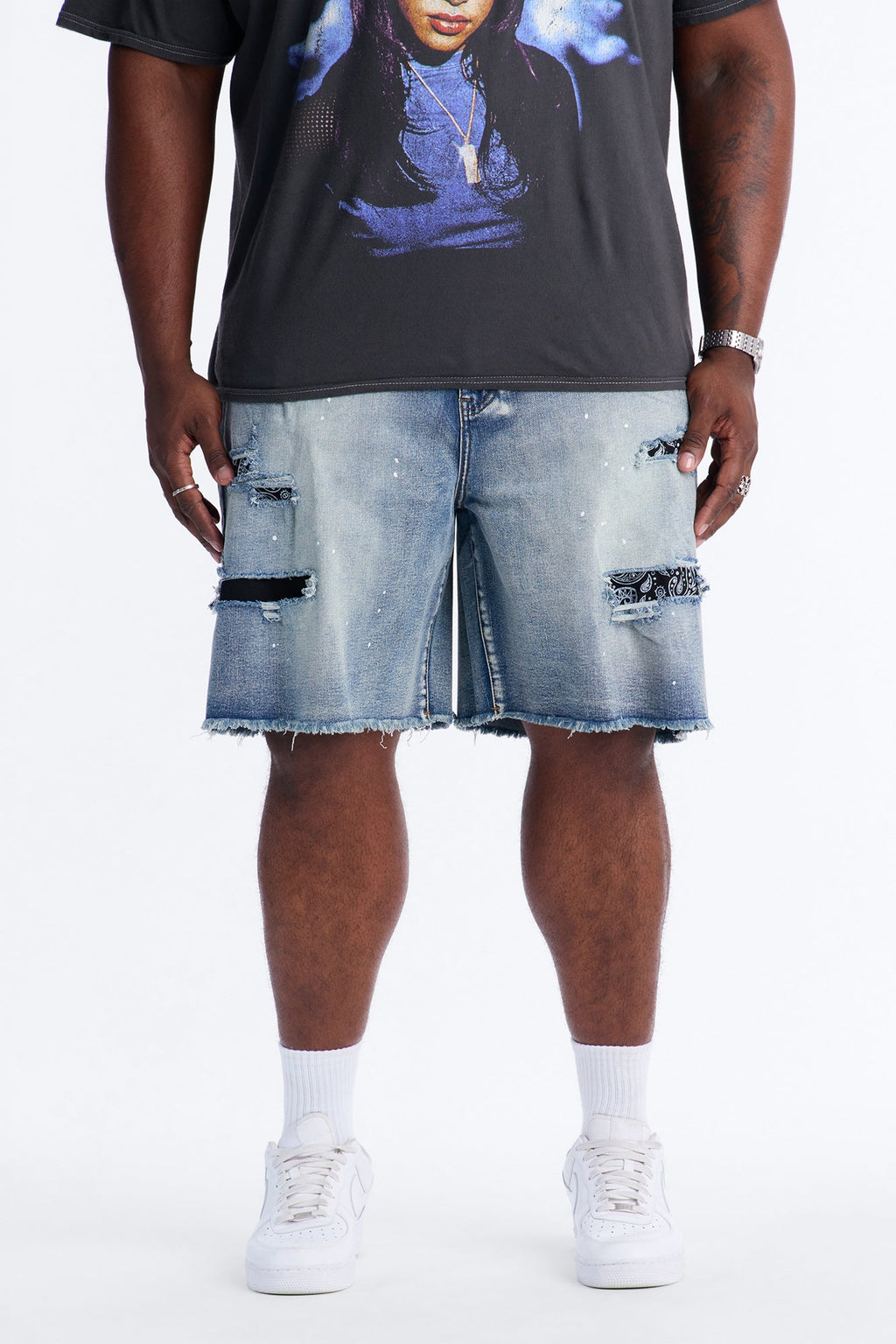 Relaxed Paisley District Denim Short - Medium Blue Wash