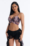 Wanderlust Mesh Tie Cropped Tank Top - Purple/combo