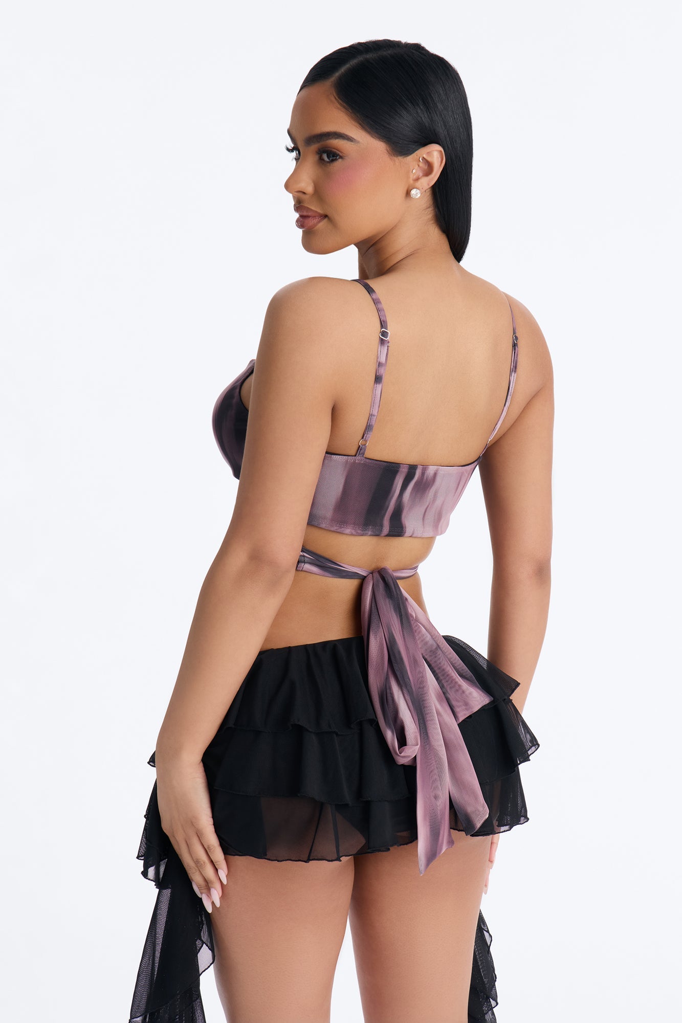 Wanderlust Mesh Tie Cropped Tank Top - Purple/combo