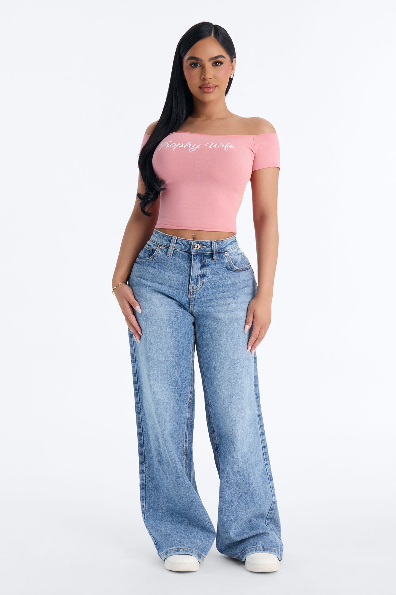 Trophy Wife Off Shoulder Tee - Pink