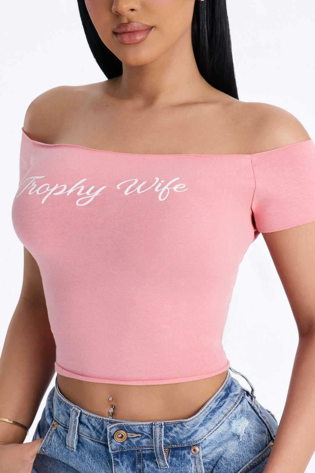 Trophy Wife Off Shoulder Tee - Pink