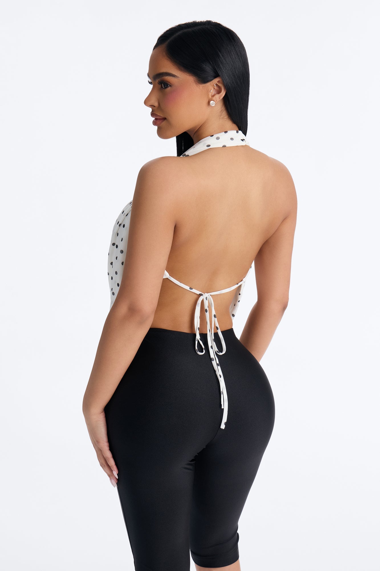 Melody Mesh Polka Dot Halter Top - Cream/combo