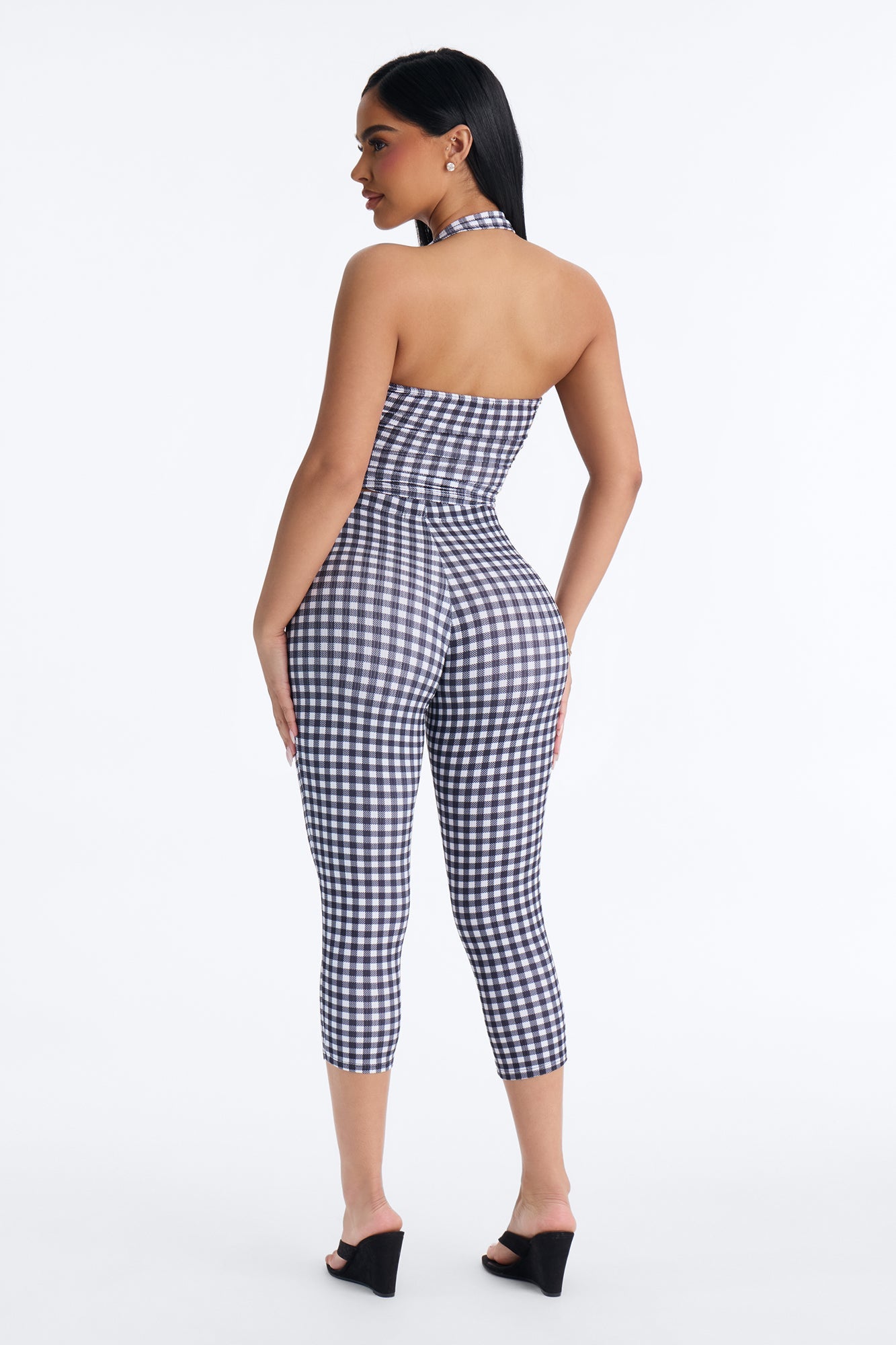 Annie Gingham Capri Set - Black/White