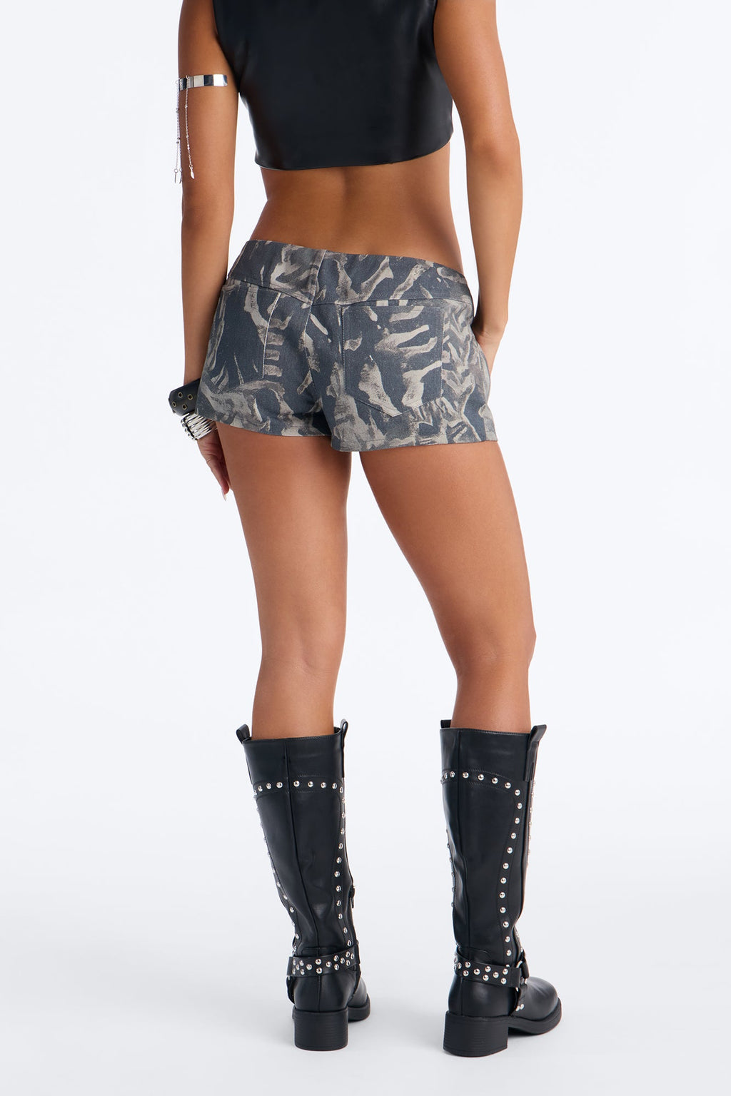 Charlie Lace Up Abstract Low Rise Micro Short - Grey/combo