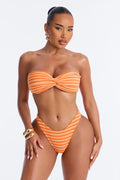 Paulina Striped 2 Piece Bandeau Bikini Set - Orange/combo