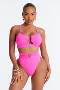 Saltwater Cures Everything Hardware Ruching 2 Piece Bikini - Hot Pink