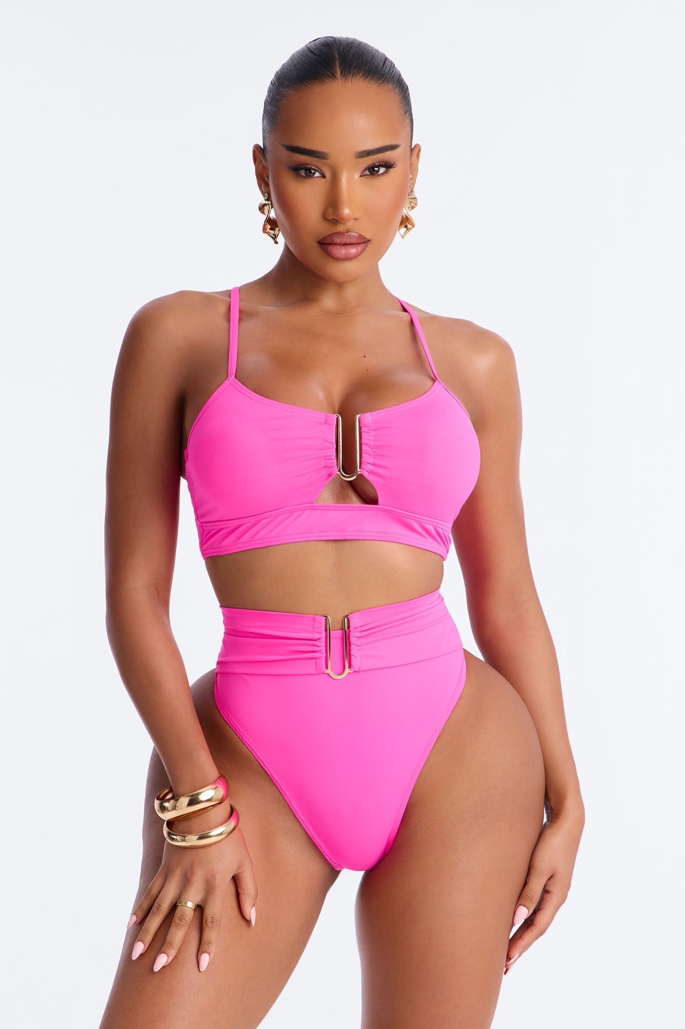 Saltwater Cures Everything Hardware Ruching 2 Piece Bikini - Hot Pink