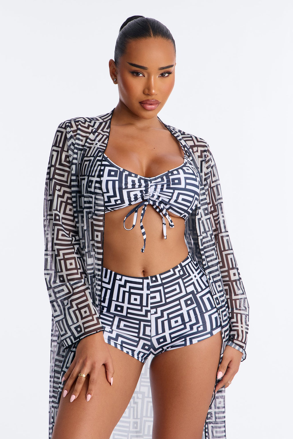 Checking You Out Bikini And Coverup Set - Black/White