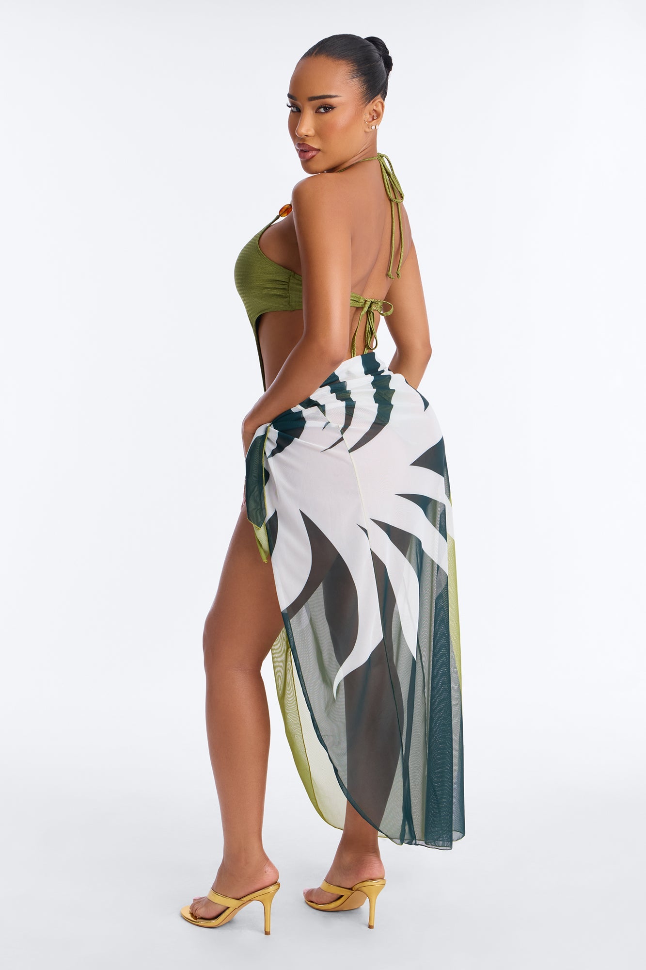 Waiting For The Sunset 1 Piece Swimsuit And Sarong - Green/combo