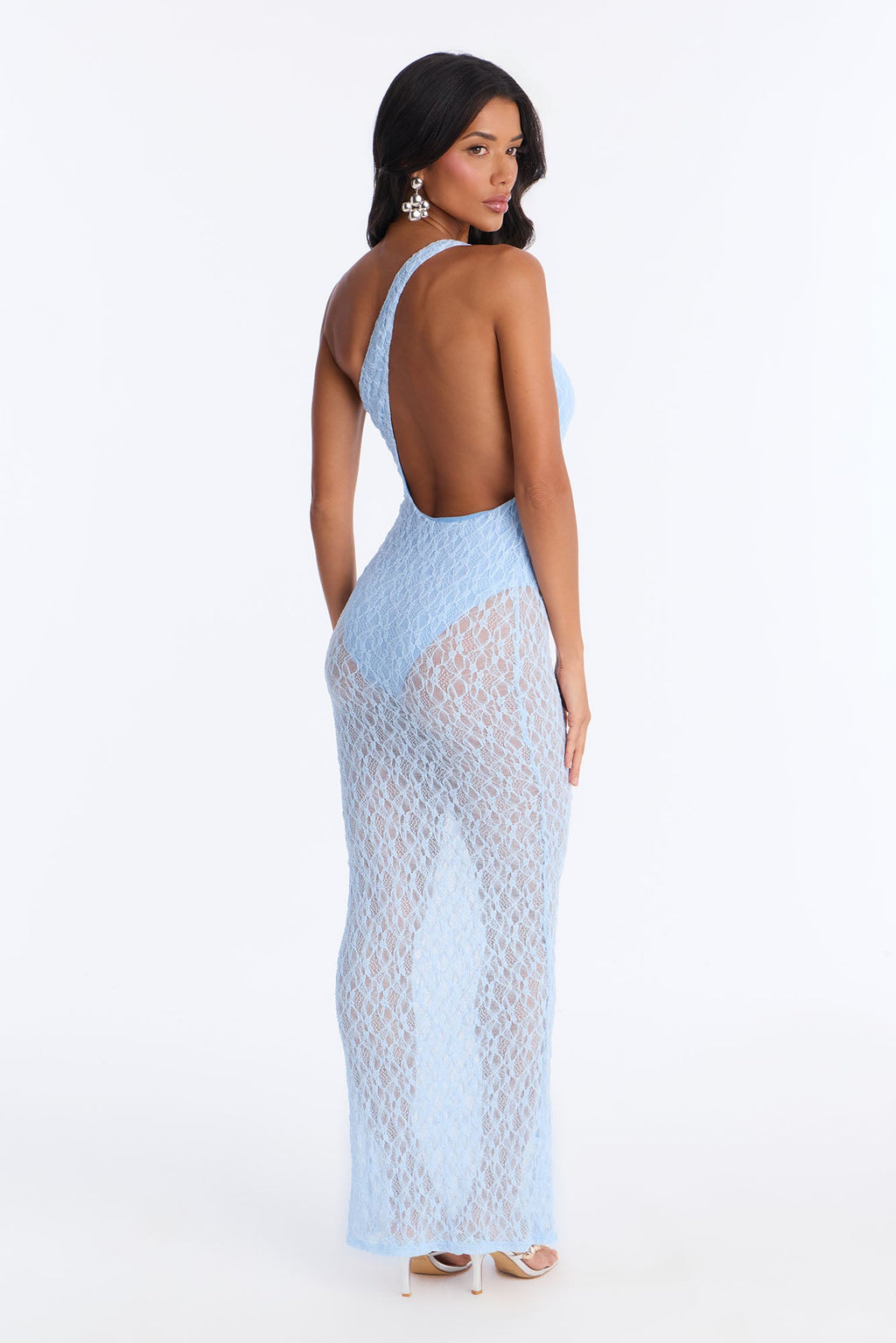 High Energy Sheer Lace Maxi Dress - Light Blue